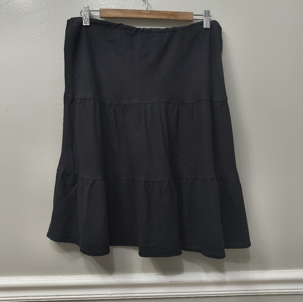 Vtg.Allen Allen Black Tiered 100% Linen Waist Tie Skirt Black XL Minimalist Y2K - Picture 3 of 10
